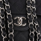 Chanel Quilted Caviar Leather Palladium Jumbo Double Flap Crossbody Bag