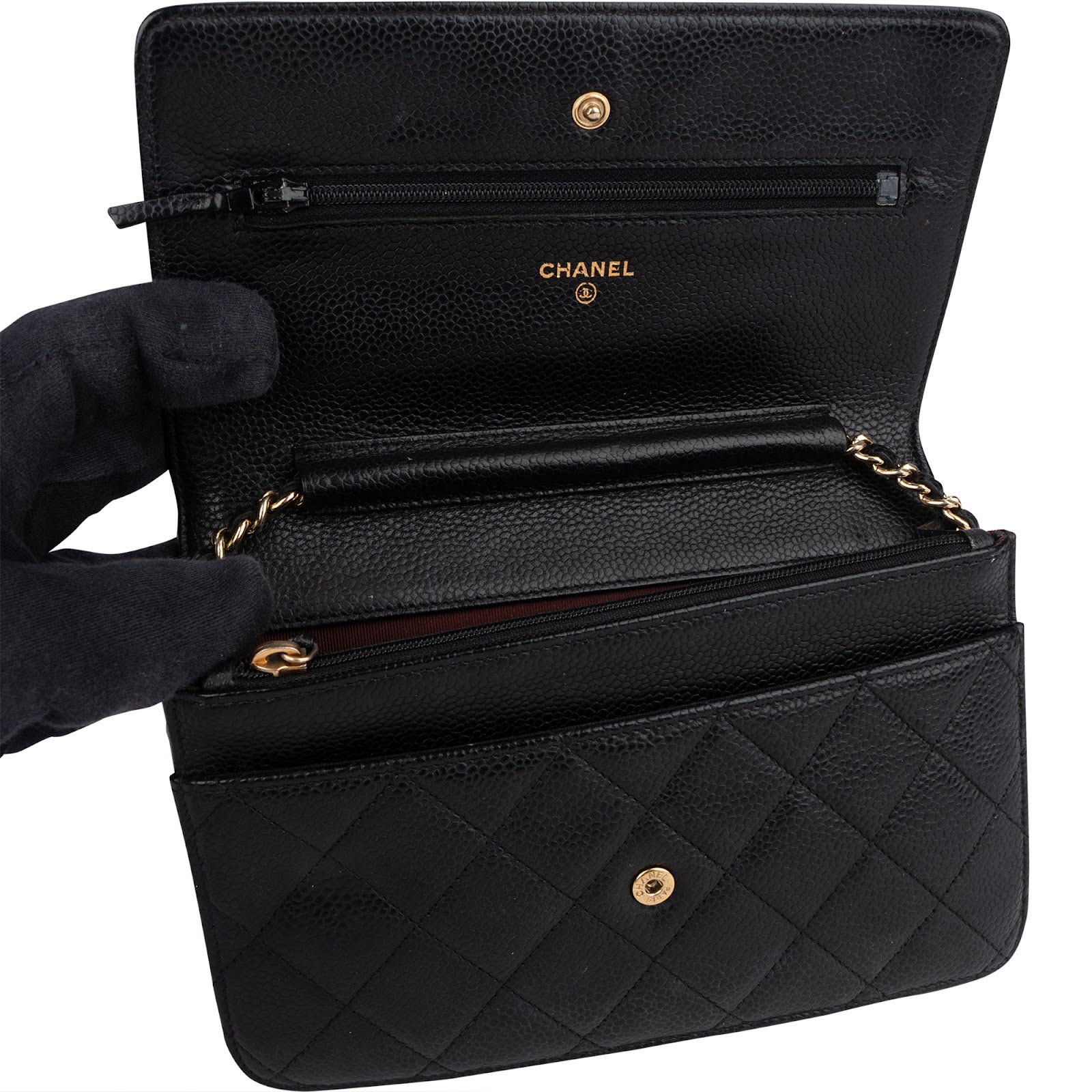 Chanel Quilted Caviar Leather Wallet On Chain Crossbody Bag - vintageandkickz