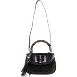 Gucci Black Leather Pony Hair New Bamboo Top Handle Crossbody Bag