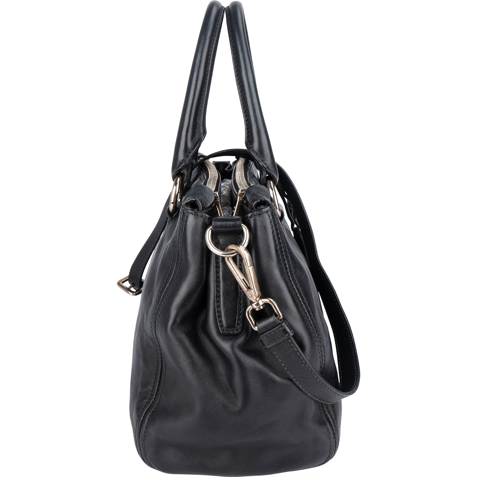Prada Black Leather Vitello Double Zip Handbag - vintageandkickz