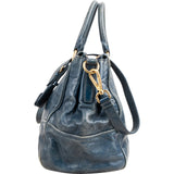 Miu Miu Blue Vitello Shine Leather Satchel Handbag