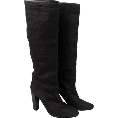 [🔄️B12 / F15] Hermès Black Cotton Knee High Boots - vintageandkickz