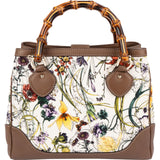Gucci Floral Canvas Bamboo Handle Handbag