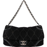 Chanel Suede Shearling Palladium Jumbo Single Flap Shoulder Bag