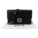 Gucci Grained Leather Interlocking GG Wallet On Chain Crossbody Bag
