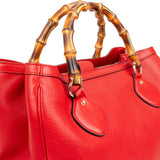 Gucci Red Leather Bamboo Top Handle Large Tote Handbag