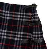 Burberry Navy Wool Nova Check Monogram Plaid Fringed Kilt Skirt (34 / XS)