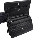 Chanel Caviar Chevron Palladium Wallet On Chain Crossbody Bag