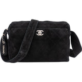 Chanel Quilted Suede Palladium Camera Crossbody Bag