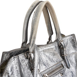 Balenciaga Metallic Crinkled Leather Small City Crossbody Handbag