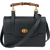 Gucci Grained Leather Bamboo Top Handle Turnlock Crossbody Handbag