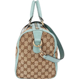 Gucci Monogram GG Canvas Blue Leather Web Stripe Joy Boston Handbag