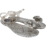 Chanel Silver Glitter Camellia Jelly Sandals (38)