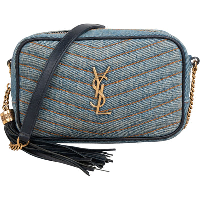 Saint Laurent Chevron Denim Lou Camera Crossbody Bag