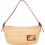 Fendi Raffia FF Buckle Baguette Shoulder Bag