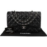 Chanel Quilted Lambskin Palladium Jumbo Double Flap Crossbody Bag