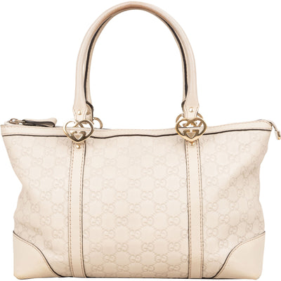 Gucci GG White Leather Guccissima Twin Heart Handbag - vintageandkickz