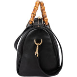 Gucci Black Grained Leather Bamboo Top Handle Boston Handbag