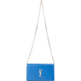 Saint Laurent Croc-Embossed Monogram Kate Wallet On Chain Crossbody Bag