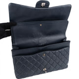 Chanel Navy Qulited Caviar Leather Maxi Double Flap Crossbody Bag