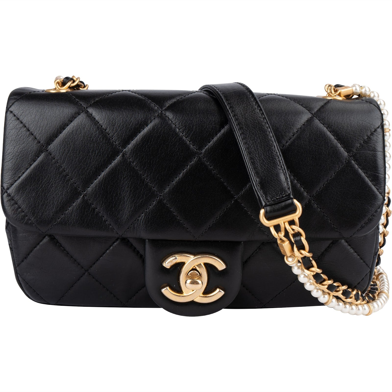 Chanel Quilted Lambskin Pearl Mini Single Flap Crossbody Bag - vintageandkickz