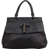 Gucci Black Pebbled Leather Bamboo Handbag