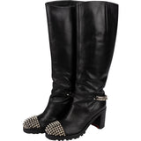 Christian Louboutin Black Leather Trapman Spikes Knee High Boots (36)