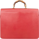 Gucci Red Grained Leather Bamboo Briefcase Crossbody Bag - vintageandkickz