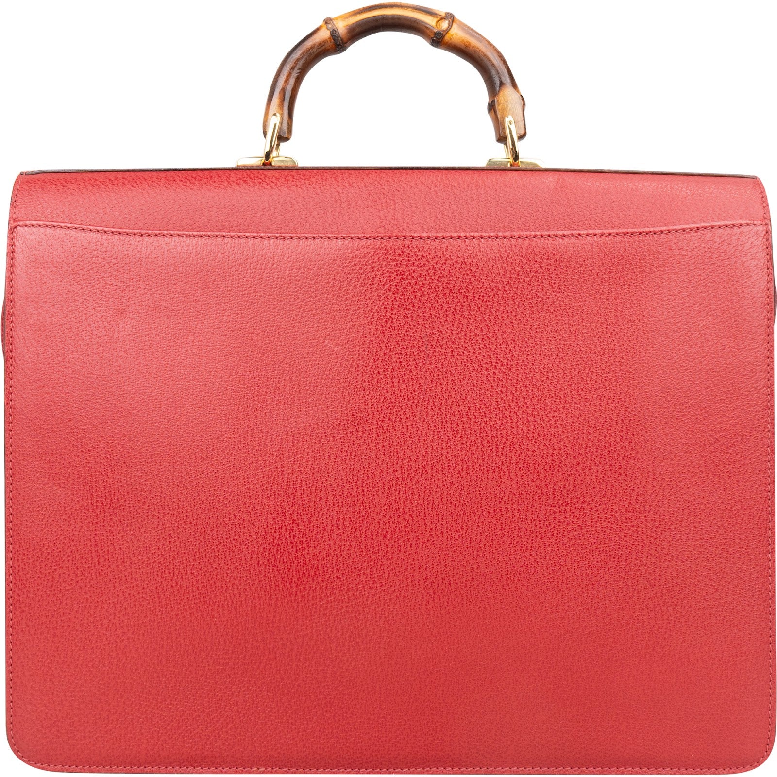 Gucci Red Grained Leather Bamboo Briefcase Crossbody Bag - vintageandkickz