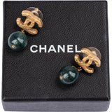 Chanel CC Emblem Glitter Ball Drop Earrings