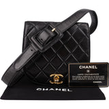 Chanel Black Quilted Lambskin 24K Gold Single Flap Vintage Shoulder Belt Bag