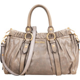 Miu Miu Vitello Lux Gathered Satchel Handbag