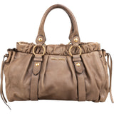 Miu Miu Taupe Vitello Leather Gathered Tote Drawstring Satchel Handbag