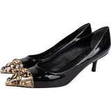 Louis Vuitton Black Patent Leather Studded Cap Toe Kitten Heel Pumps (35)