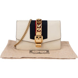 Gucci Leather Sylvie Mini Web Stripe Chain Crossbody Bag