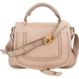 Chloé Beige Grained Calfskin Marcie Top Handle Shoulder Bag