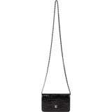 Chanel Patent Embossed Leather Camellia Wallet On Chain Crossbody Bag