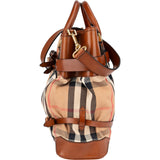 Burberry Nova-Check Haymarket Brown Leather Bridle Lynher Belt Hobo Handbag