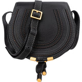 Chloé Black Grained Leather Marcie Small Saddle Crossbody Bag