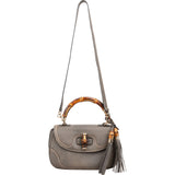 Gucci Grey Pebbled Leather Beijing 2010 Edition New Bamboo Top Handle Tassel Handbag