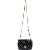 Chanel Quilted Patent Leather Mini Rectangular Single Flap Heart Chain Crossbody Bag