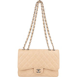 Chanel Quilted Caviar Leather Palladium Jumbo Single Flap Crossbody Bag
