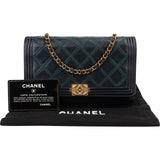 Chanel Leather Green Stitching BoyWallet On Chain Crossbody Bag