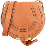 Chloé Brown Grained Calfskin Marcie Small Saddle Crossbody Bag