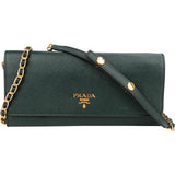 Prada Green Saffiano Leather Wallet On Chain Crossbody Bag