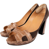 Hermès Exotic Alligator Suede H Strap Platform Sandals Shoes (35,5)