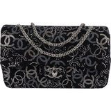Chanel Sequin Embellished Woven CC Medium Double Flap Shoulder Bag