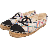 Chanel Multicolor Black Tweed CC Espadrilles Shoes (37)