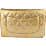 Chanel Ribbed Metallic Patent Leather Wallet On Chain Crossbody Bag - vintageandkickz