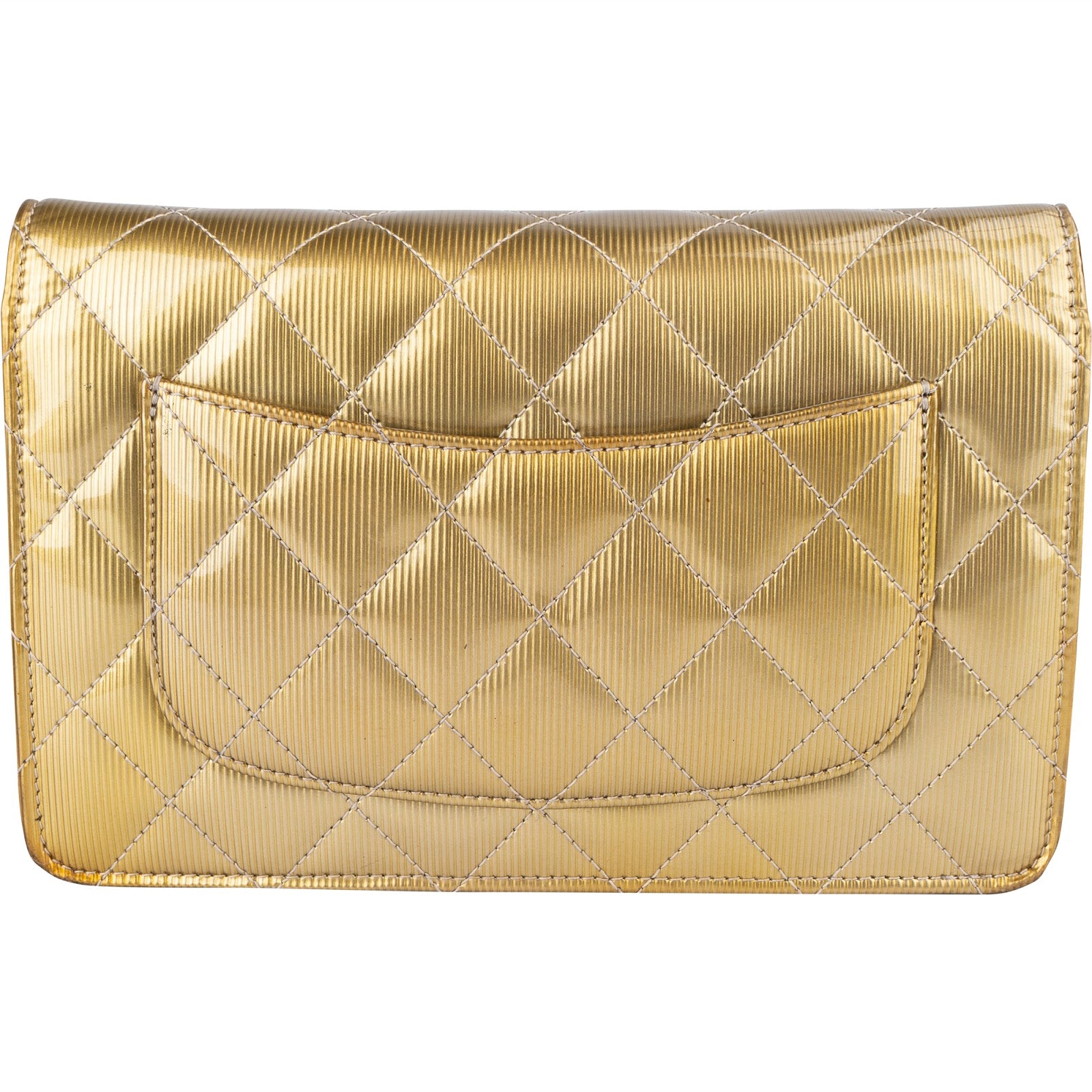 Chanel Ribbed Metallic Patent Leather Wallet On Chain Crossbody Bag - vintageandkickz